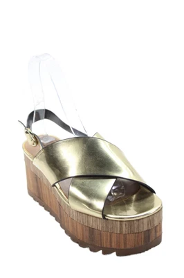 Sandálias plataforma Zara Trafaluc feminina frente aberta slingback tom dourado tamanho EUR 36 - Imagem 1 de 4