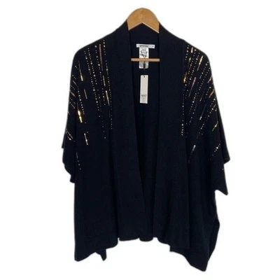 Chico's блестками украшенный Ruana короткие рукава кардиган свитер размер S/M черный - Изображение 1 из 4