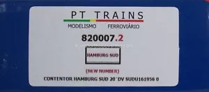 PT TRAINS #820007.2 HO 20 ' CONTAINER HAMBURG SUD #SUDU 161956 0 - Picture 1 of 9