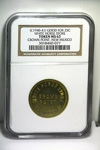 Crown Point New Mexico White Horse Store Good for25c Trade Brass 28mm SlabToken  - Picture 1 of 3