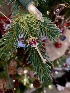 14k Gold Key Pendant With 3 Pink Sapphires And Diamond Accents - Picture 1 of 4