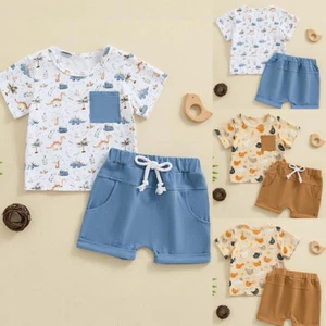Toddler Baby Boy Clothes Summer Short Sleeve T-Shirt+Shorts Cute Infant Outfits - Picture 1 of 13