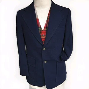Vintage Blue Silver Buttons Blazer Mens 38S Sport Coat Jacket Rockabilly 1970s - Picture 1 of 9