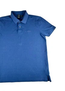 BOSS HUGO BOSS Regular-Fit Polo Shirt Pima-Cotton Piqué Sz Large Blue Two Button - Picture 1 of 16
