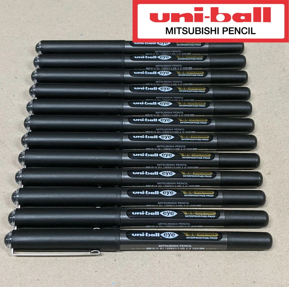 12 x Uni-ball Eye Pigment Ink Roller Ball Pen Black 0.38mm Ultra Micro UB-150 - image 1 of 4