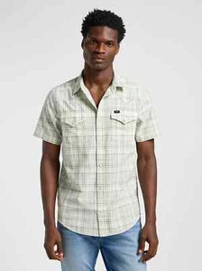 Lee Check Western Shirt Short Sleeve Pearl Snap Cotton MERCENTILE SAGE SHIRT - Picture 1 of 5