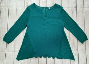 ANTHROPOLOGIE KNITTED KNOTTED SMALL GREEN 3/4 SLEEVE LACE BACK TOP SHIRT - Picture 1 of 10