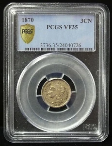 1870 VF-35 THREE (3) CENT NICKEL - BETTER DATE - PCGS GRADED, SEE PICTURES - Picture 1 of 2