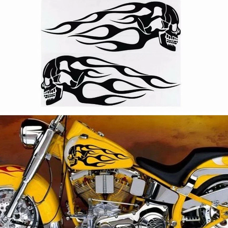 Motorcycle Gas Tank Flames Skull Vinyl Decal Waterproof Decoration Sticker DIY - Image 1 of 4