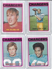 A-4-CARD 1972 TOPPS NFL CHARGERS QUEEN RC, BOB BABICH RC, JOHN HADL,WILLIAMS C-1