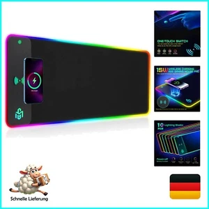 RGB Mauspad 10 Beleuchtungsmodi mit Qi 15W Wireless Charging, rutschfest 80x30cm - Bild 1 von 9