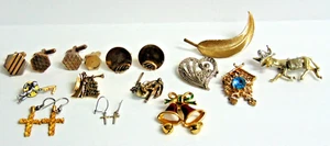 LOT SALE - Costume Jewelry Cuff Links, Lapel Pins, Brooches - 15 Total - Picture 1 of 6