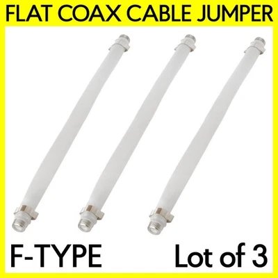 3 Pack F-Type 8" Coaxial Flat Cable Jumper Coax F Connector Cord Windows Doors - Image 1 of 4