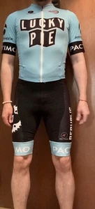Pactimo Cycling Skinsuit Singlet Light Blue Black Lucky Pie Racing Team Medium M - Picture 1 of 6
