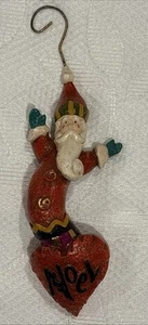 Paper Mache Santa Claus Noel Heart Christmas Ornament 6.5” Folk Art Cottage - Picture 1 of 9