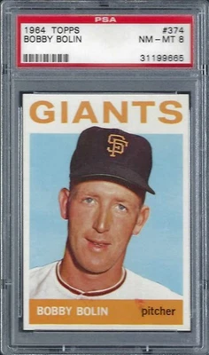 1964 Topps #374 Bobby Bolin S.F. Giants nítido/centrado/color etiqueta antigua PSA 8+ Foto 1 de 2