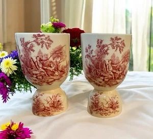 Johnson Brothers Red Transferware Windmill & Outdoor Scene Double Egg Cups - Picture 1 of 21