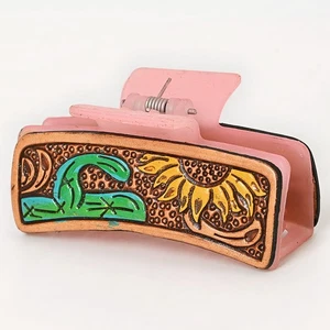 AD American Darling Floral Long Hair Claw Hand Tooled Carved Genuine Leather - Picture 1 of 3