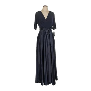 Alex Evenings Navy Blue Faux Wrap Gown 10 Long Formal Evening Dress NWT $175 - Picture 1 of 12