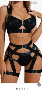Conjunto de lencería para mujer Avidlove tirantes sujetador push up con cadena negro 2XL - Imagen 1 de 5