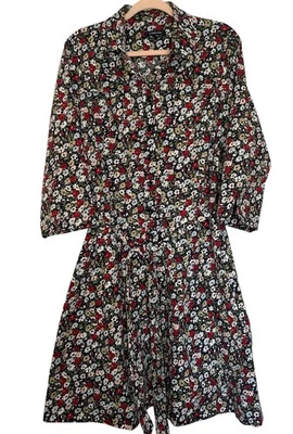 Lands' End Women's Size 20 Shirt Dress 3/4 Sleeve Fit N Flare Floral Blue Red - Image 1 of 4