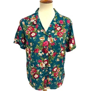 Vintage Basic Editions women's Floral shirt V neck short sleeve size M - Picture 1 of 9