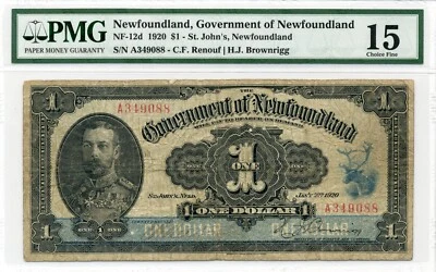 1920 $1 Government of Newfoundland - Choice Fine, PMG F15 - Image 1 of 2