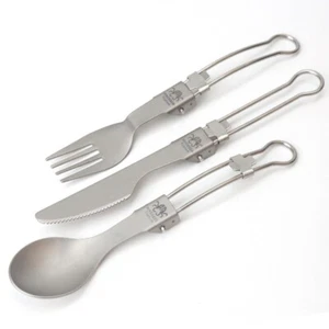 3PCS Titanium Folding Knife Fork Spoon Cooking Picnic Camping Supplies Tool - Picture 1 of 13