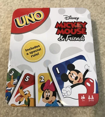 Uno Card Game Disney Mickey Mouse Friends Rare Tin Box Special Edition Complete - Image 1 of 4