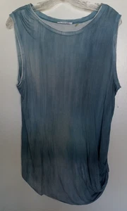 Camiseta sin mangas Tahari 100% viscosa rayón "angustiada" azul talla L - Imagen 1 de 8