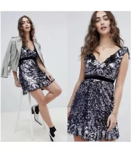 Free People Women’s Siren Sequin V-Neck Ruffle Mini Dress Size 12 NWT$168 - Picture 1 of 10