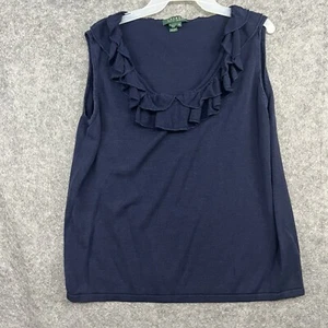 Ralph Lauren Damen Top 3X passt wie 2X blaue Seide Karriere gerüschte Schichtung - Bild 1 von 17