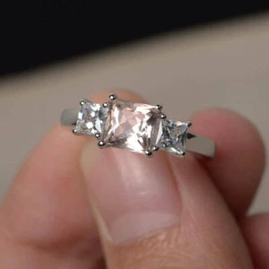 1.5ct Natural Morganite & Diamond Engagement Ring 14k SOLID White Gold Trilogy - Picture 1 of 10