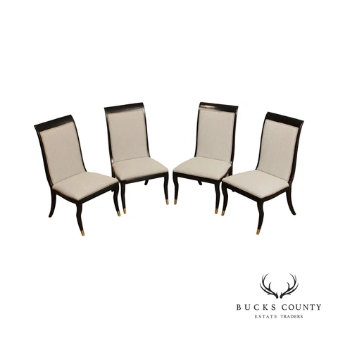 Regency Style Quality Set Of Four Black Lacquer Dining Chairs Cover