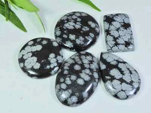 172Cts. Natural Snowflake obsidian Mix Cabochon Loose Gemstone 05Pcs Lot j041 - Picture 1 of 9