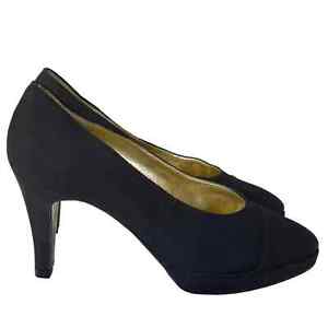 Vintage CHANEL black satin cap toe heels  pumps Size 36/6