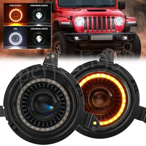 2X For 2018-2024 Jeep Wrangler JL Gladiator JT 9" Round Halo LED Headlights DRL - Foto 1 di 17