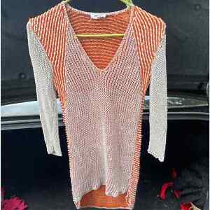 Helmut Lang Linen Knit Sweater Women's Size P Orange V-Neck Long Sleev