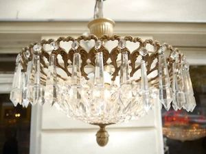 ART DECO LÁMPARA DE TECHO GRANDE CRISTAL CRISTAL CANDELABRO CUENTAS CADENAS 4 LÁMPARAS 20 Ø - Imagen 1 de 8