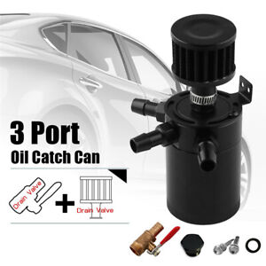 3-Port Car Truck Engine Oil Catch Can Tank Polish Baffled Reservoir With Filter