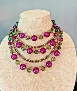 VTG. WEST GERMANY 5 STRAND AURORA BOREALIS COLORED GLASS BEAD NECKLACE - Picture 1 of 10