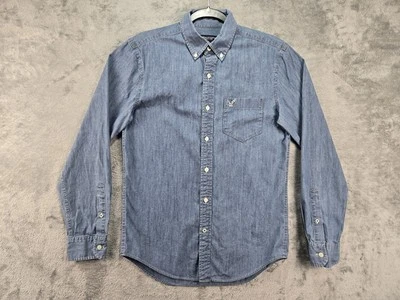 Camisa de mezclilla de ajuste atlético American Eagle Outfitters para hombre S azul manga larga Foto 1 de 4