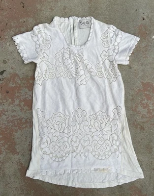 Sea New York Cotton Lace Dress Sz XS Fringed Off White Floral Embroidered Ruffle - Image 1 of 4
