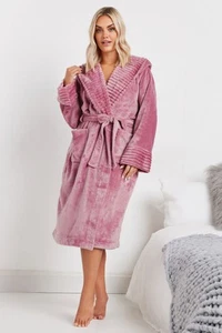 Yours Curve Women's Plus Size Ribbed Trim Hooded Dressing Gown - Picture 1 of 20
