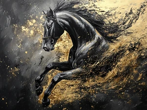 Canvas Art Black Gold Horse In Dynamic Abstract Style Wall Picture Poster Print - Picture 1 of 22
