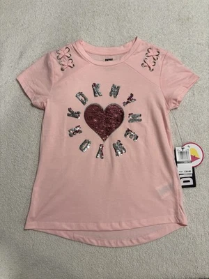 DKNY Girls Pink Heart Valentine T-Shirt Size m (8/10) NWT - Image 1 of 4