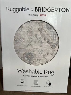 Прочный моющийся ковер Bridgerton Crown Affair цвета слоновой кости/синего опала 5 x 7 футов - новый! - Изображение 1 из 4