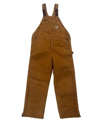 VTG Carhartt Mens Bib Overalls Brown Duck Canvas Lined Work Dungarees 42x32 USA - Image 1 of 4