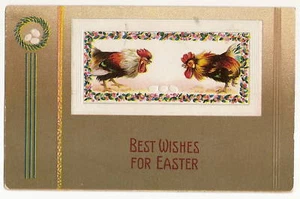 Rooster standoff Fight Inspecting Egg Easter Postcard Series 209-3 Postcard - Picture 1 of 1