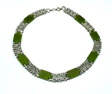 JAKOB BENGEL Art Deco Chrome & Green Galalith Necklace - Machine Age - Brickwork